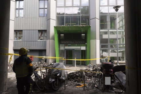 Grenfell tower fire outside metropolitan police photograph june 2017